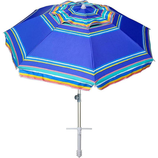 7ft Heavy Duty High Wind Beach Umbrella Parasols with sand anchor &amp; Tilt Sun Shelter,  Protection Outdoor Sunshade Umbrellas Carry Bag for Patio Garden Pool Backyard Stripe Blue