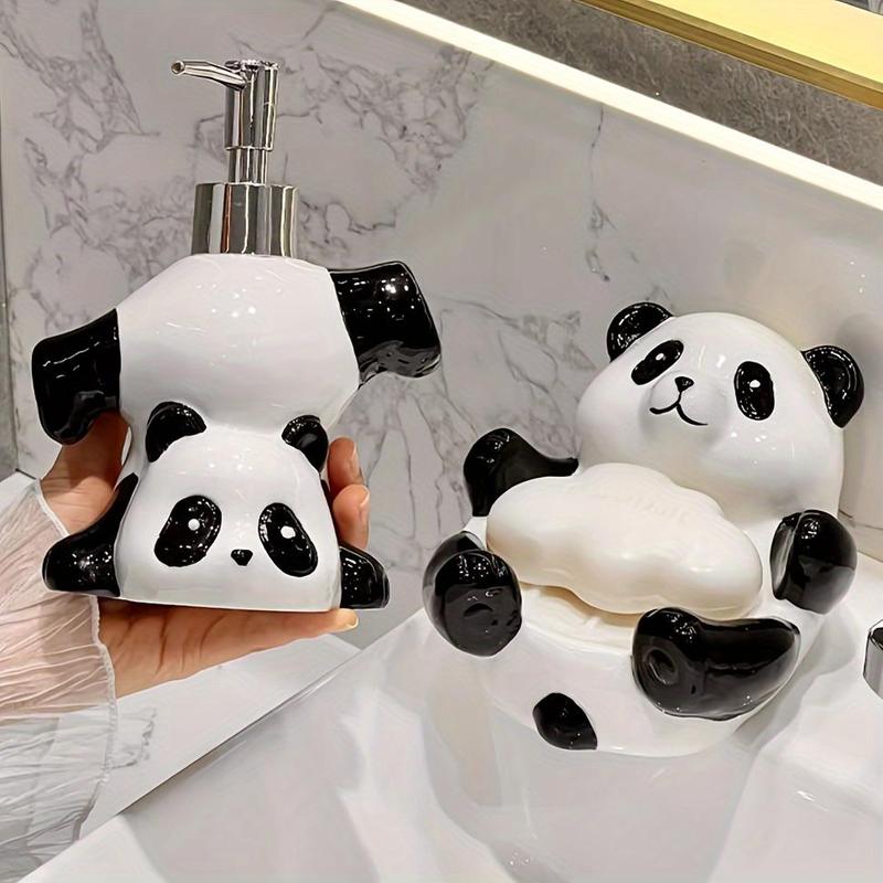 Cute Panda Design Soap Dispenser, Cartoon Ceramic Soap Dispenser Bottle, Empty Soap Dispenser for Home Bathroom Kitchen