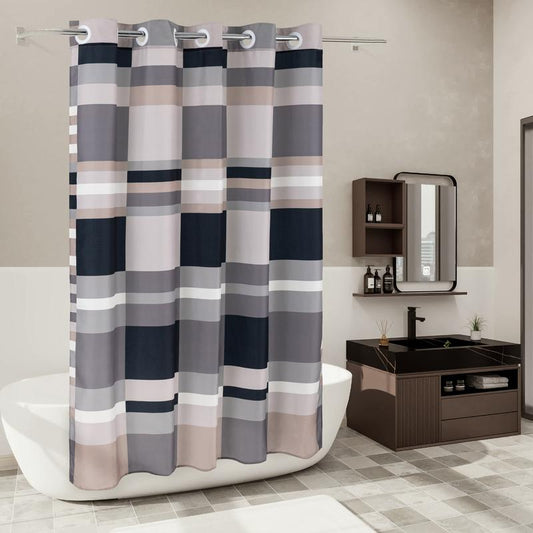 River Dream Modern Geometric Fabric Shower Curtain with Patchwork Plaid Designs,No Hooks Needed,with Magnets,Grey,71x74Inches,New Year gifts