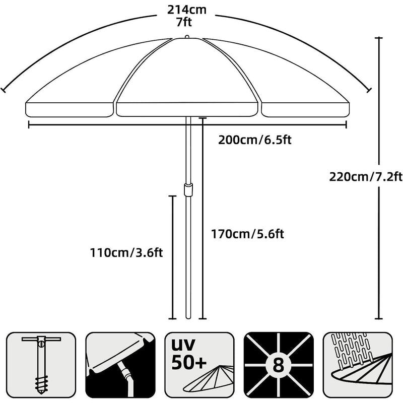 7ft Heavy Duty High Wind Beach Umbrella Parasols with sand anchor &amp; Tilt Sun Shelter,  Protection Outdoor Sunshade Umbrellas Carry Bag for Patio Garden Pool Backyard Stripe Blue