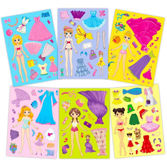 6pcs/set Cartoon Princess Dress-up Stickers, DIY Decorative Sticker for Girls, Birthday Party Favors for Kids