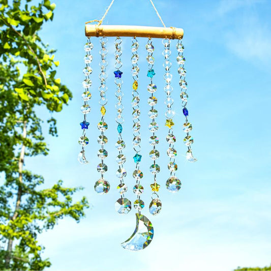 Crystal Moon Star Prism Suncatcher: Enhance your space with this enchanting rainbow maker pendant, perfect for window and garden hanging decoration Colorful Glass