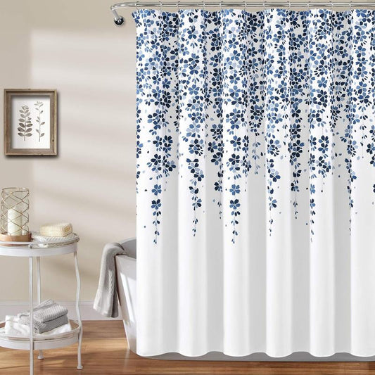 Decor Weeping Flower Shower Curtain, 72 in x 72 in (H x W), Navy & Blue,Decorative Gift