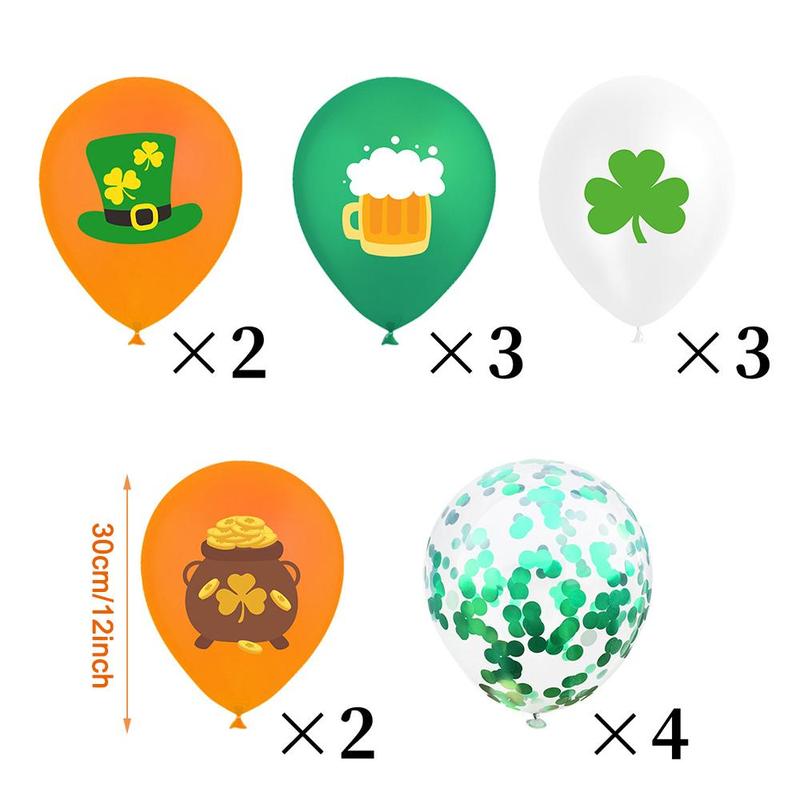 Party Balloon Ornaments Set, 14pcs/set 12 Inch Lucky Clover Pattern Latex Balloon, Spring Party Green Theme Party Decoration Supplies, Room Decor