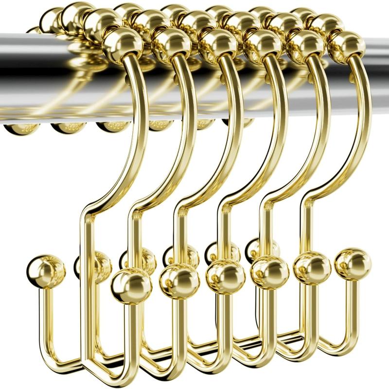 Shower Curtain Hooks Rings, Sturdy Shower Curtain Hooks Rings Rust Proof Metal Double Sided Shower Hooks Rings for Bathroom Shower Curtain Rod Curtains, Set of 12 Hooks