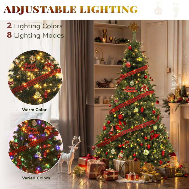 [Labor Day]YITAHOME Pre-Lit Artificial Hinged Christmas Tree, 6ft Prelighted Spruce Xmas Tree for Home, Office, Party Decoration with 880 Branch Tips and 250 Lights, Green