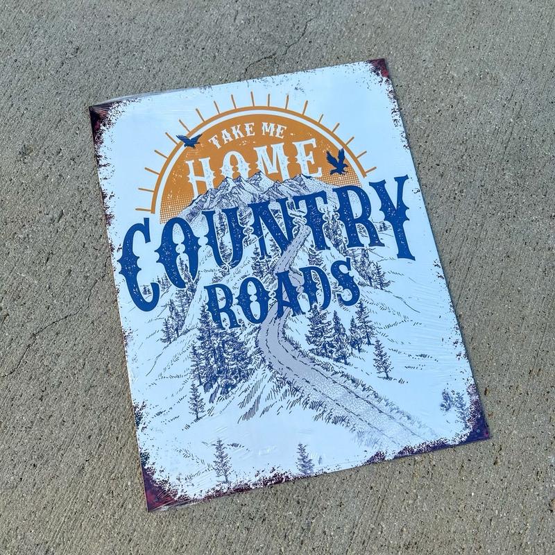 Country Roads Metal Sign