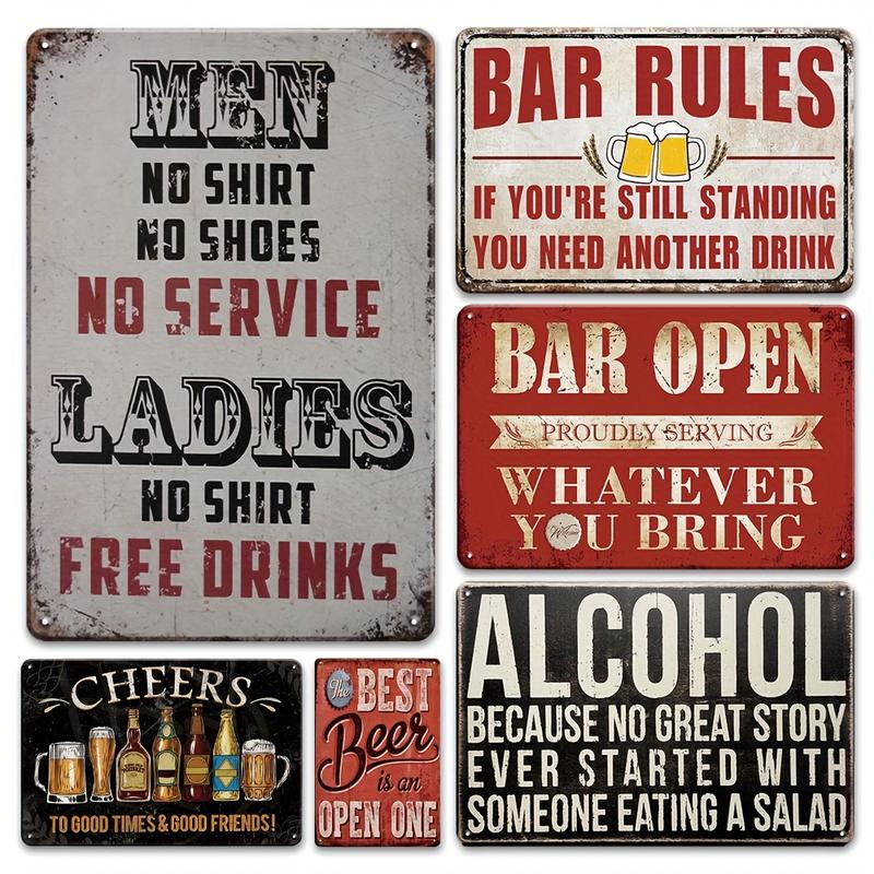 6pcs LANYU Vintage Bar & Alcohol-Themed Tin Signs - Retro Wall Art for Home Bar, Man Cave, Pub, Kitchen, 20x30 cm 3D LED Vintage Signage Set acrylic signage electric yard sign