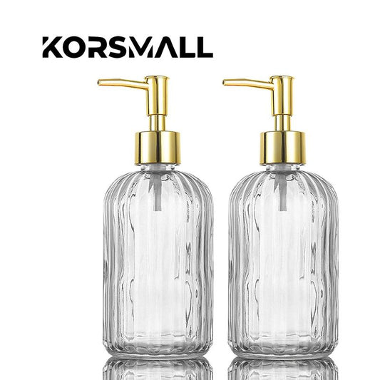 KORSMALL 2 Pack 14 Oz Refillable Glass Soap Dispenser with Stainless Steel Pump