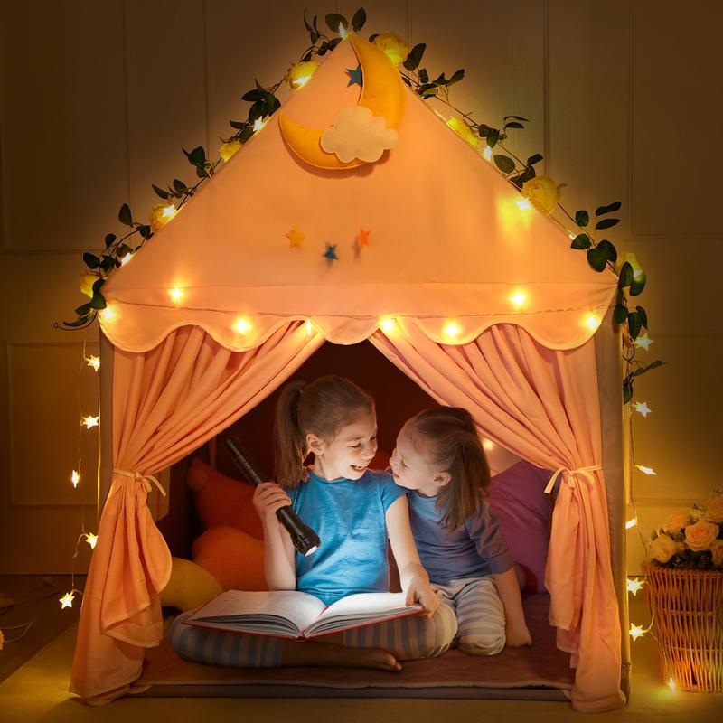 Princess Play Tent for Kids with Mat and Star Lights - Charming Indoor Playhouse for Girls, Perfect Gift for Children!