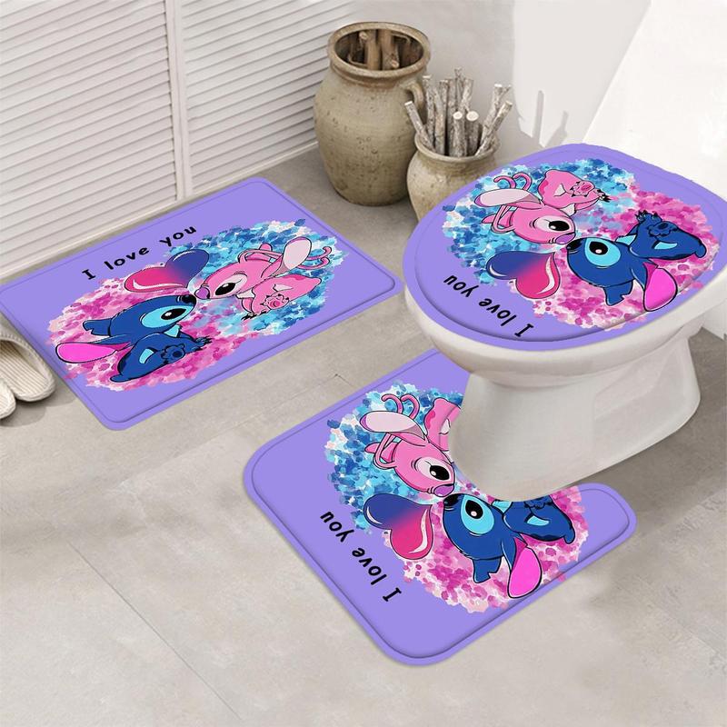 Cartoon Animal Pattern Bathroom Set, 1 Shower Curtain & 1 Bathroom Rug & 1 Toilet U-shape Mat & 1 Toilet Lid Cover Pad, Bathroom Accessories