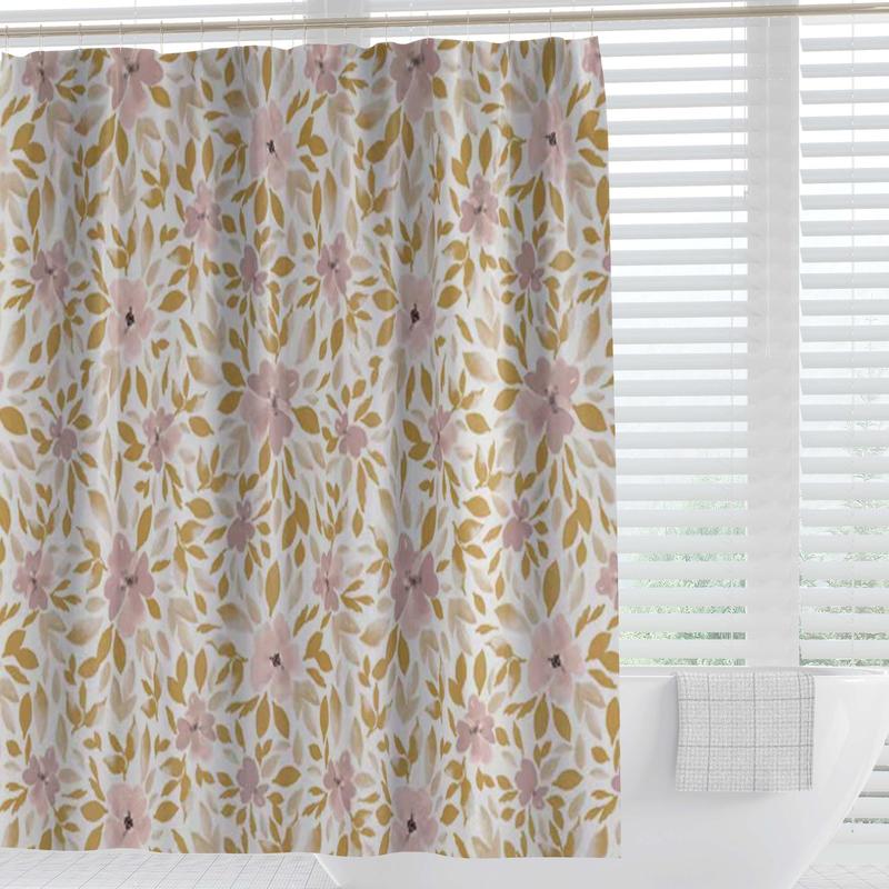 Floral Print Shower Curtain, Waterproof Shower Curtain with 12pcs Hooks, Bathroom Supplies for Home Use