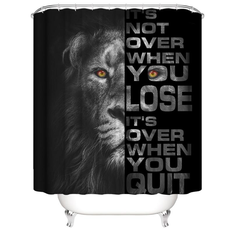 Lion & Letter Pattern Shower Curtain, Waterproof Shower Curtain with 12pcs Hooks, Decorative Bathroom Supplies for Home & Hotel