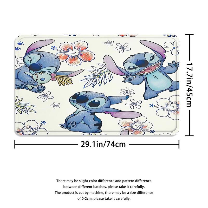 Cartoon Stitch Pattern Bathroom Curtain with Hooks, 1 Count Waterproof Shower Curtain or 4 Counts/set Shower Curtain & Mat Set, Bathroom Accessories