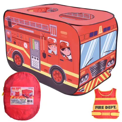 Kids Fire Truck Play Tent with Fireman Vest Pretend Play Set for Kids Role Play Costume