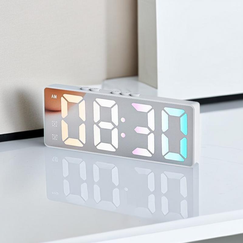 Room Decor Mirror LED Electronic Clock, Alarm Clock, Battery & Plug-in Power Supply, Desktop Clock for Bedroom & Office (without Battery), Boyfriend Gifts