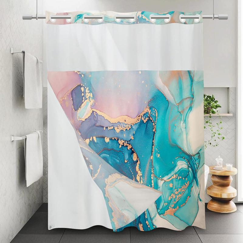 Marble Pattern Shower Curtain, Waterproof Hook Free Design Shower Curtain, Bathroom Supplies for Home Decor, Room Decor, Fall Decor, Bathroom Gadgets 2024, Bathroom Accessories