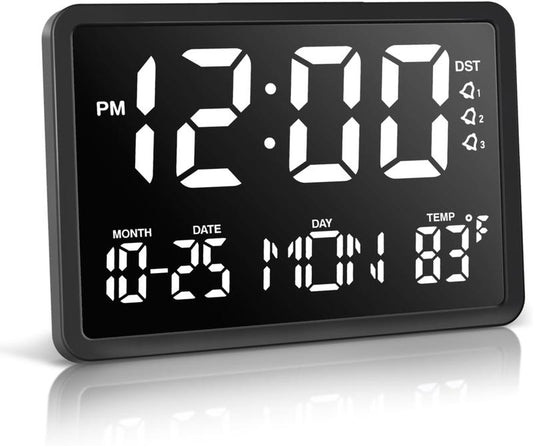 10.5" Alarm Clock with Large Display, Calendar Clock with Large Number, Day and Date, Digital Wall Clock, for Living Room, Bedroom, Desk Decor, Gift for Elderly