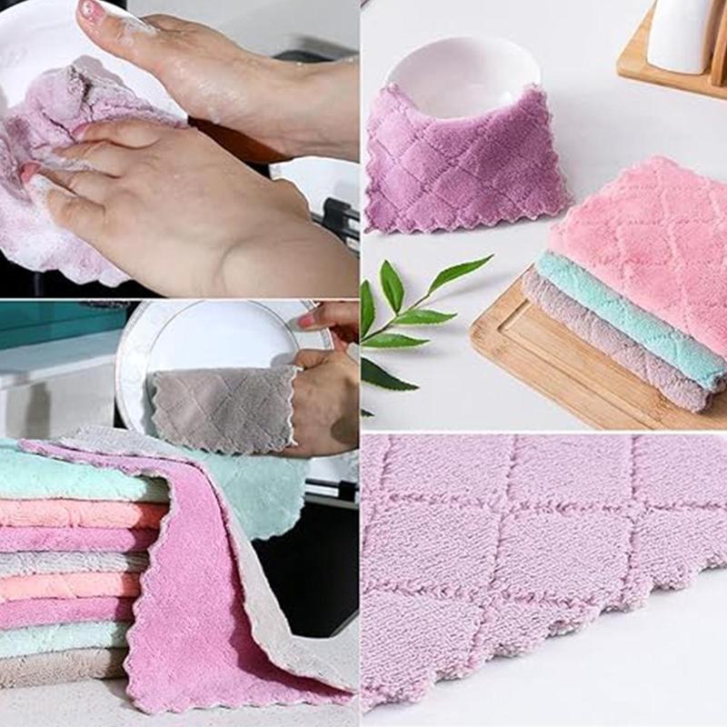 10pcs Coral Fleece Dishtowels, Premium Super Absorbent Kitchen Towels, Nonstick Oil Fast Drying Washcloths