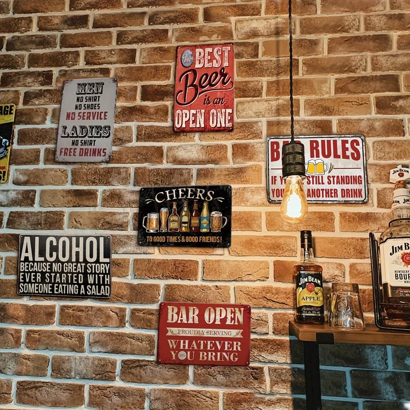 6pcs LANYU Vintage Bar & Alcohol-Themed Tin Signs - Retro Wall Art for Home Bar, Man Cave, Pub, Kitchen, 20x30 cm 3D LED Vintage Signage Set acrylic signage electric yard sign