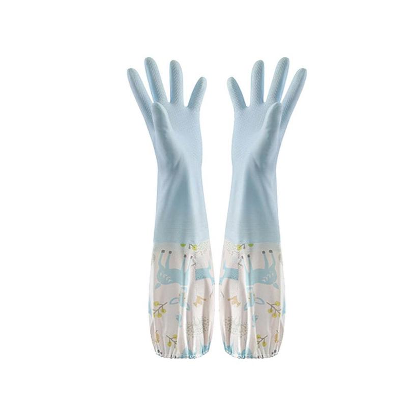 1 Pair Waterproof Household Cleaning Glove, Cartoon Animal Pattern Reusable Glove, Kitchen Cleaning Long Glove For Home Use