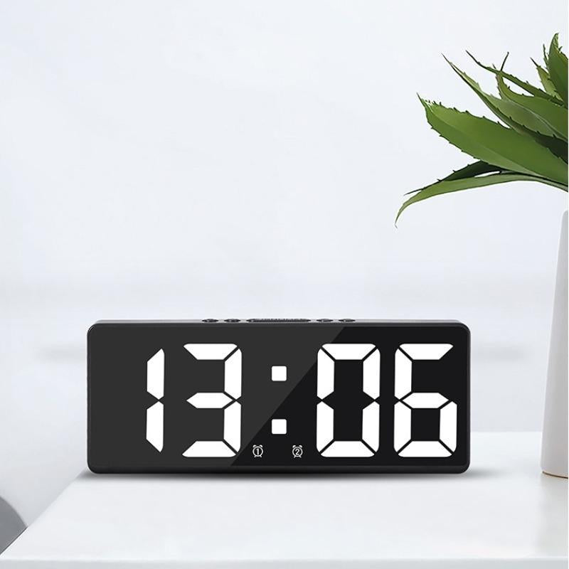 Smart LED Clock, Voice Control Desk Clock, Bedside Silent Digital Alarm Clock, Battery Powered Desktop Table Electronic Digital Clock for Home (Without Battery)