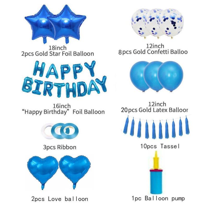 STONESTAR 48* Birthday Party Decorations Set with Blue Happy Birthday Balloons Banner Light Aluminum