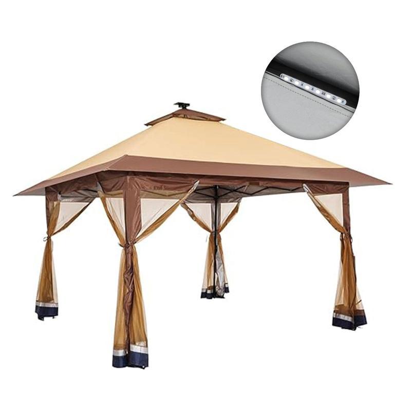 [Limited time deal]12x12 Instant Pop Up Gazebo SolarLight Screen Canopy Tent Cover, Brown