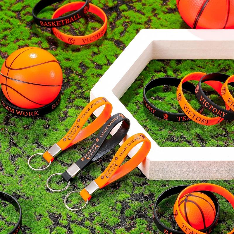 Basketball Themed Party Favors, 36pcs/set Innovative Basketball Accessories Including 18pcs Wristband & 18pcs Keychain, Motivational Basketball Team Gifts