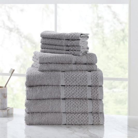 Mainstays 10 Piece Bath Towel Set with Upgraded Softness & Durability, Gray