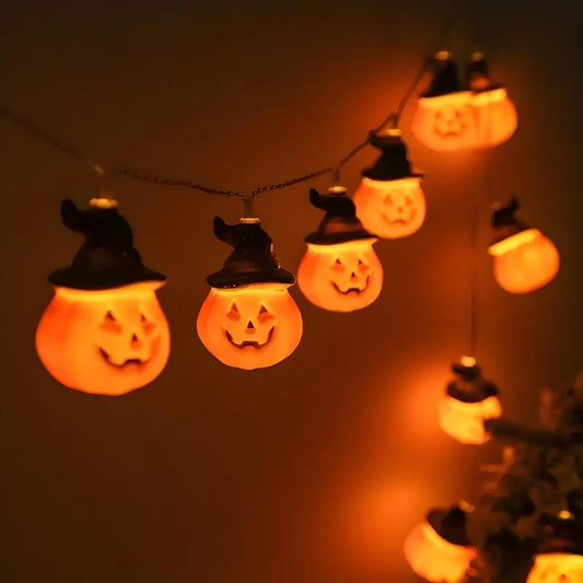 Pumpkin Shaped LED String Light, 1 Count Halloween Decorative String with 10 Lights, Halloween Decorative Light for Party (Batteries Not Included)