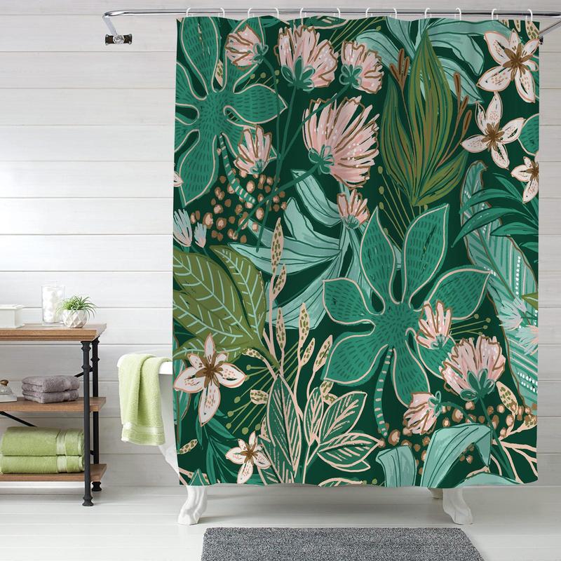 Tropical Jungle Floral Pattern Shower Curtain, Waterproof Shower Curtain with 12 Hooks, Bathroom Accessories, Home Decoration