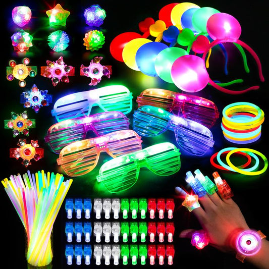 Mocoosy 103Pcs Glow in the Dark Party Supplies, Light Up Party Favors LED Neon Toys Bulk for Kids With 50 Glow Sticks, 30 Finger Lights, 6 Led Glasses, 6 Jelly Rings, 6 Light Up Bracelets, 5 Headbands