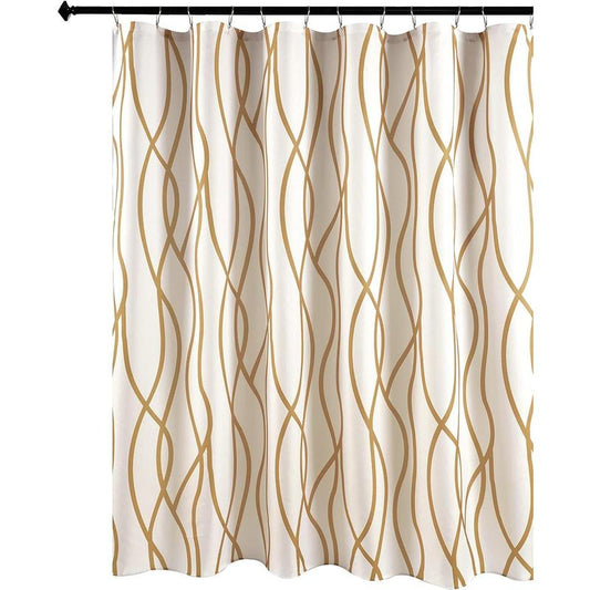 Extra Long Textured Fabric Shower Curtain 72 Inch Width by 84 Inch Length, Gold Dancing Printed Bathroom Curtains Machine Washable