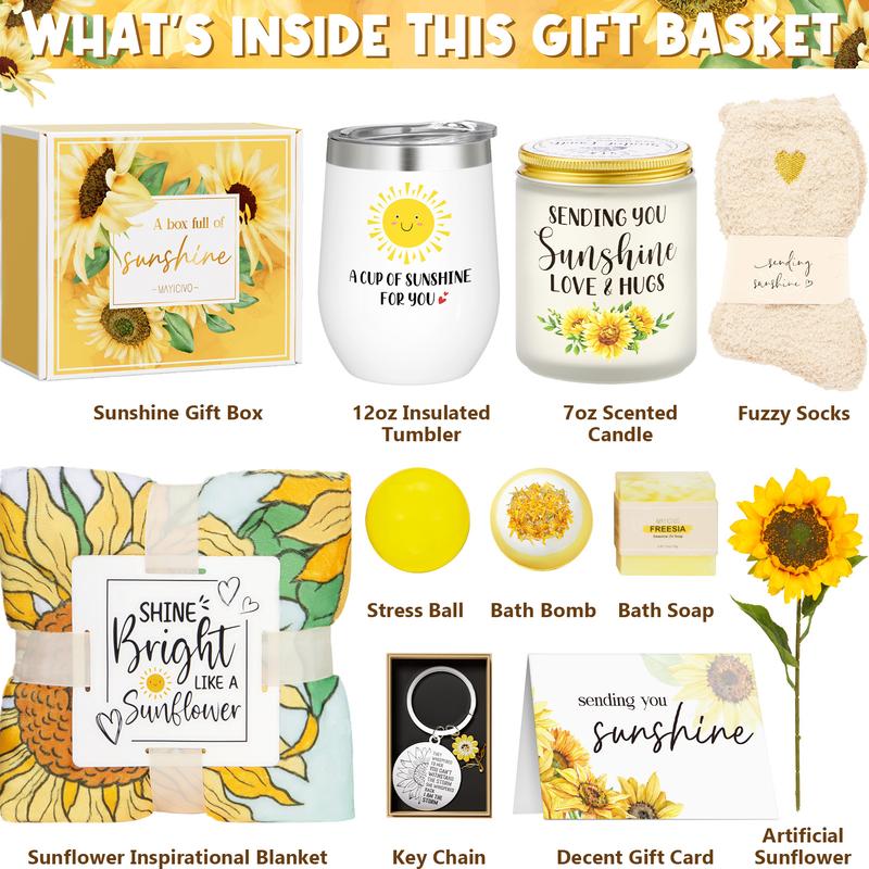 Mayicivo Sending Sunshine Gifts basket for Women, Mothers Day Sunflower Gifts idea for Mom, Get Well Soon Gifts For her Care Package, Thinking of You Unique Birthday Box with Inspirational Blanket For Her Sister Friend