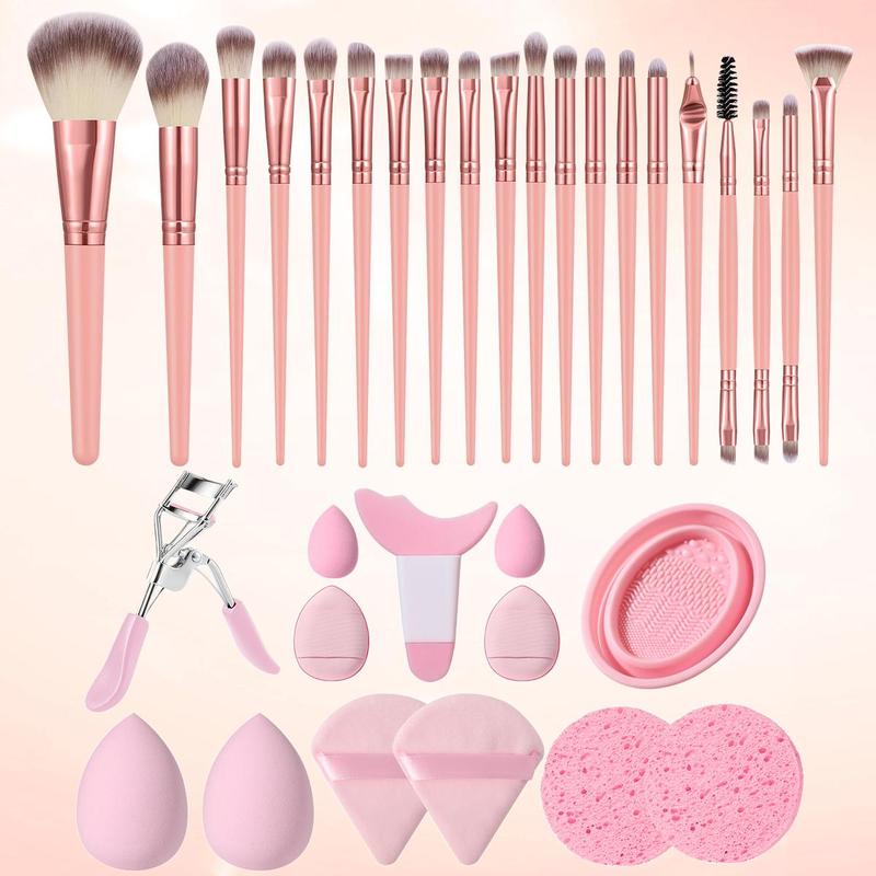 Makeup Tool Set, 33pcs/set Makeup Brushes Makeup Sponges & Puffs Makeup Tool, with Eyelash Curler, Face Cleaning Puff