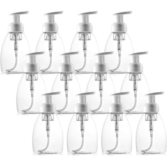 12 Pack Foaming Soap Dispensers Pump Bottles, 8oz Hand Soap Dispensers Pump, Empty Foam Liquid Plastic Press Bottles for Kitchen Bathroom Clear