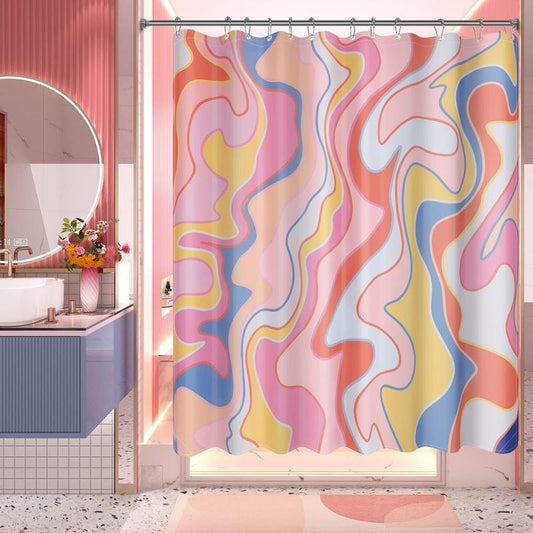 AmazerBath Abstract Pink Fabric Shower Curtain Set - Rustic Colorful Design Decorative Shower Curtain with Metal Hooks, Cute Farmhouse Style, Washable - 72x72 Inches