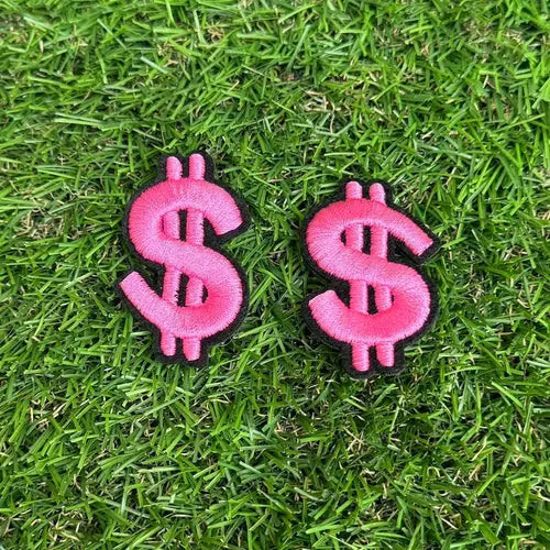 Pink Dollar sign Iron On Patches - 2PCS