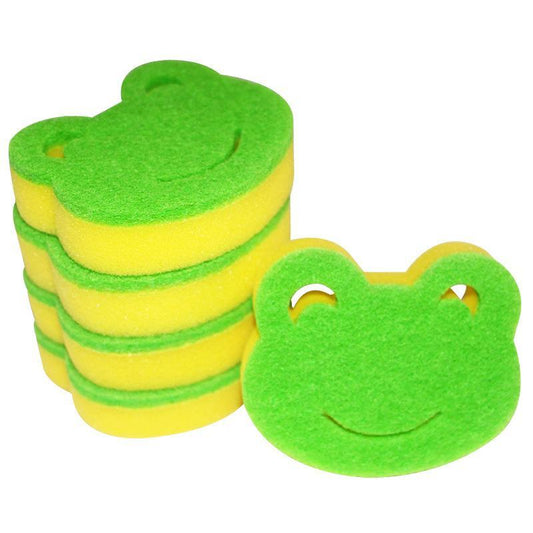 Cartoon Frog Design Oil Absorbing Dish Sponge, 5pcs/set Cute Animal Design Multi-function Kitchen Cleaning Sponge, Cleaning Sponge for Home Use