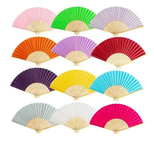 Pack of 12 Handheld Paper and Bamboo Folding Fans for Wedding Party, Church, Festivals, Home and DIY Decoration (12 Fans in Assorted Colors)