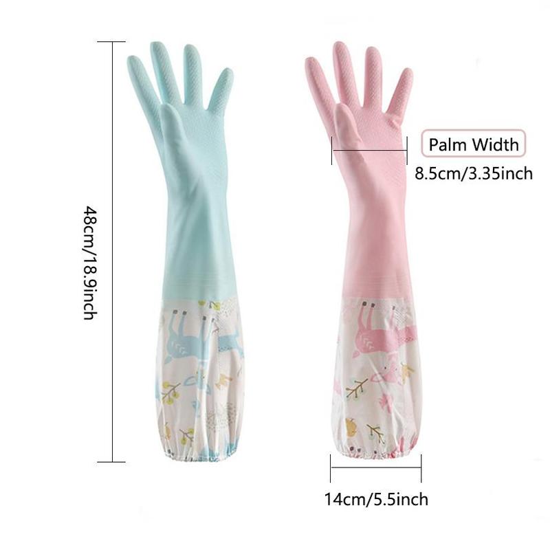 1 Pair Cartoon Pattern Dishwashing Gloves, Reusable Household Cleaning Gloves, Portable Long Sleeve Cleaning Gloves for Home