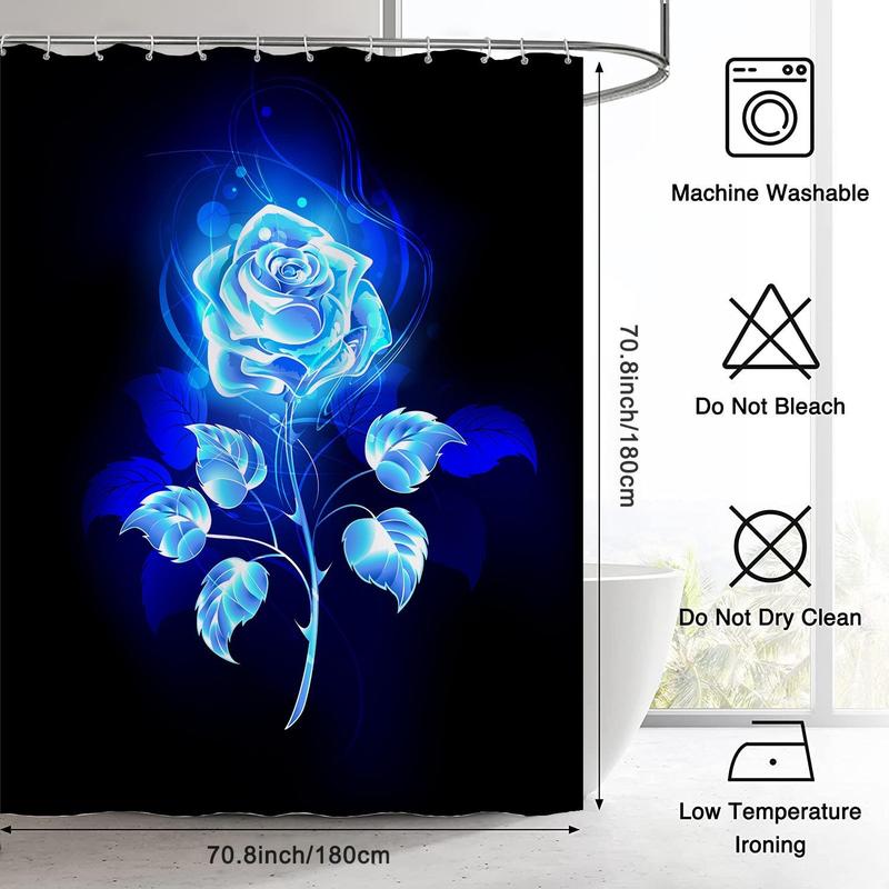 Rose Pattern Shower Curtain, Waterproof & Anti-mould Shower Curtain with Hook, Bathroom Supplies for Home Decor