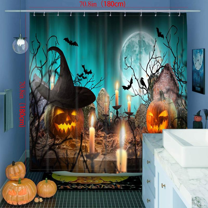 Halloween Themed Shower Curtain, Waterproof Bathroom Curtain with 12pcs Plastic Hooks, Bathroom Decor Shower Curtain, Home Decor Supplies