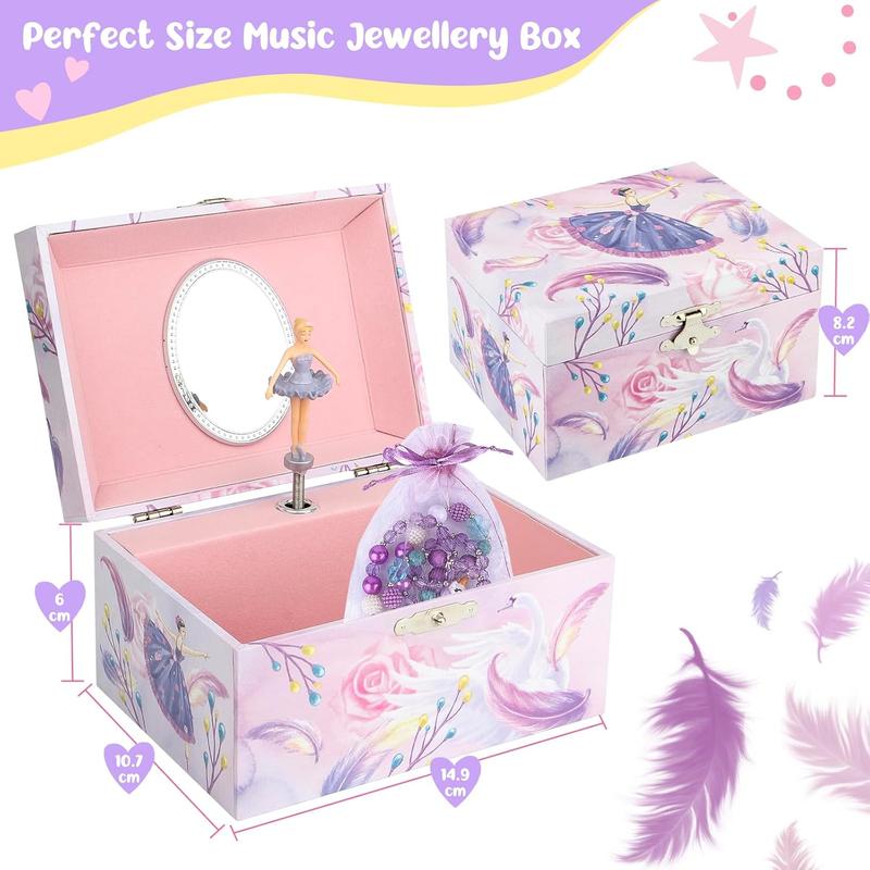 Box Measures 14.9cm L X 10.7 W X 6cm D Musical  Box for Unicorn Set,  Music Box with Spinning Ballerina Birthday , Ballerina Swan Lake Tune