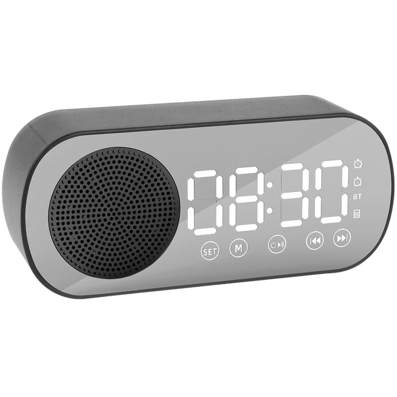 Digital Alarm Clock Bluetooth 5.0 Speaker LED Display Sexy Clocks Mirror Desk Alarm Clock with FM Radio Support TF Card Play Hands-Free Call Dual Alarm Clock with USB Charging Port Adjustable Brightness