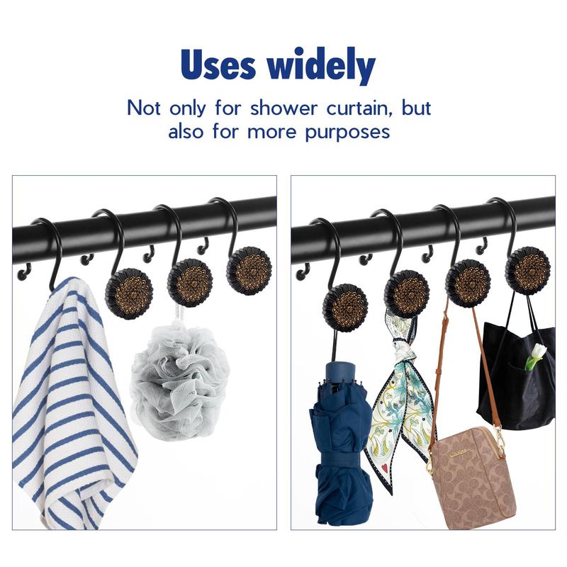 Flower Design Shower Curtain Hook, 12pcs/set Rustproof Aluminum Bath Hook, Bathroom Supplies for Home Use