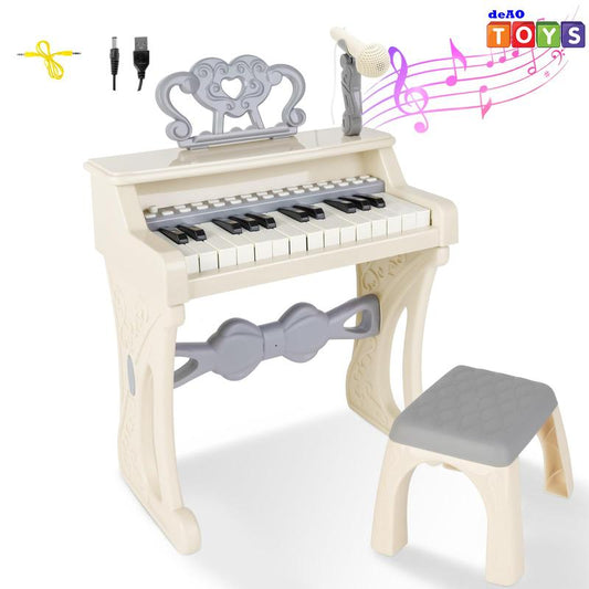 deAO Piano Toy Piano Keyboard Toy, 25 Keys Music Toy Instruments with Microphone, Piano Toys Birthday Xmas Gift, White