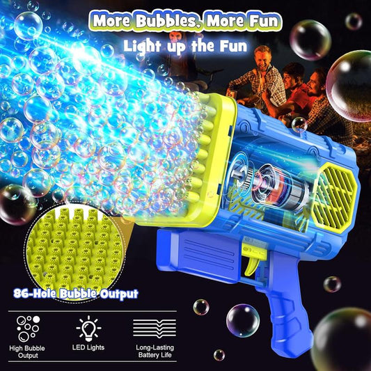 Christmas Gift for Kids 86-Hole Bubble Blaster Bubble Machine Gun Automatic Toy Gifts for Kid: Bubble Guns with LED Lights - 86 Holes Bubble Maker - Outdoor Party & Wedding Toy - Birthday Gifts