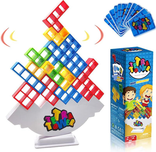 Stack Attack Game-48 PCS Tetra Tower Stacking Game, Building Balance Blocks Board Game, 2+ Players Family Games for Kids, Adults, Party, Friends, Team, Travel